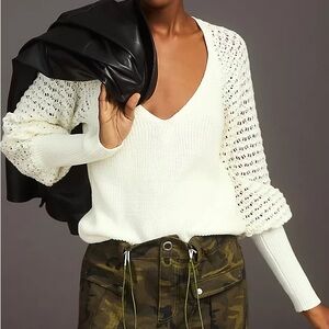 Anthropologie 525 America Raglan Pullover Sweater M -White